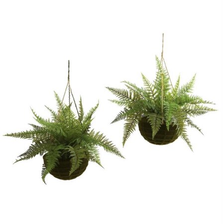 Nearly Natural Leather Fern with Mossy Han- ng Basket - Indoor-Outdoor - Set of 2, 2PK 6743-S2